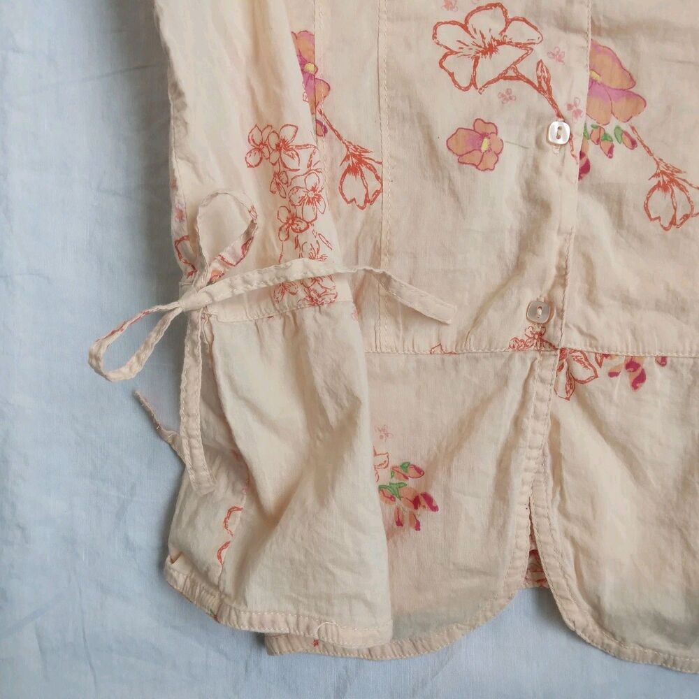 90s Y2K Fashion Bug Blouse Peach Floral Ties On The Sides Fairy Grunge Women's M - Picture 7 of 12
